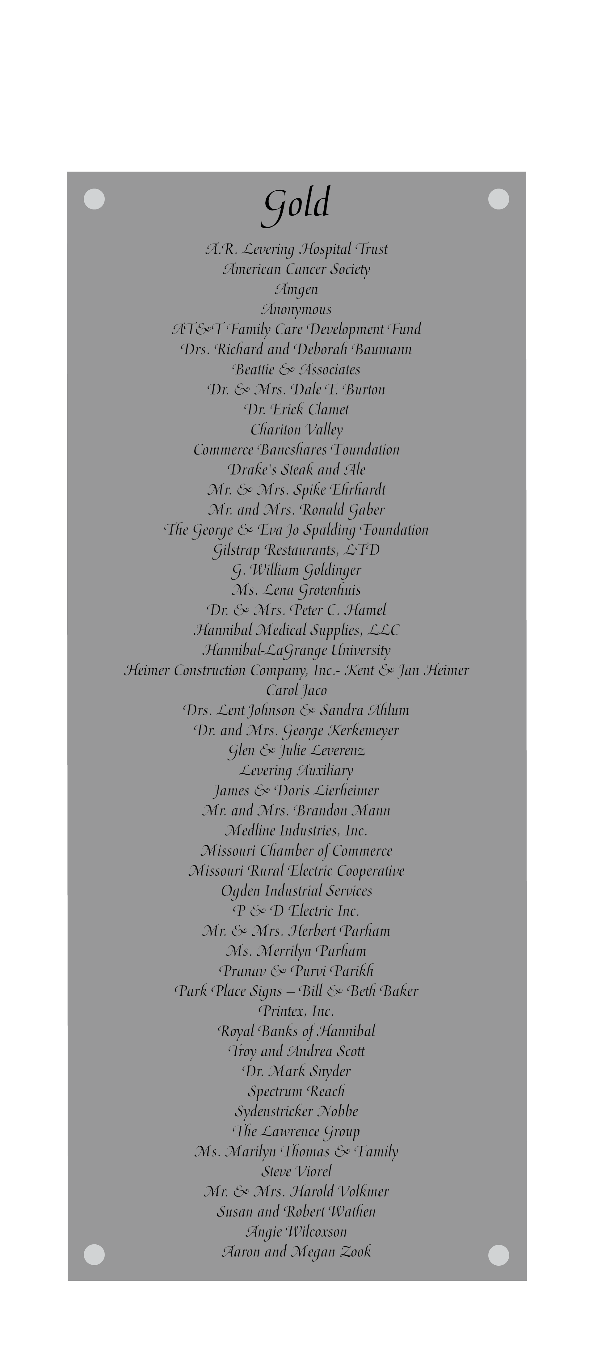 A list of cornerstone Society Gold Members.